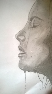water drops on woman's face drawing